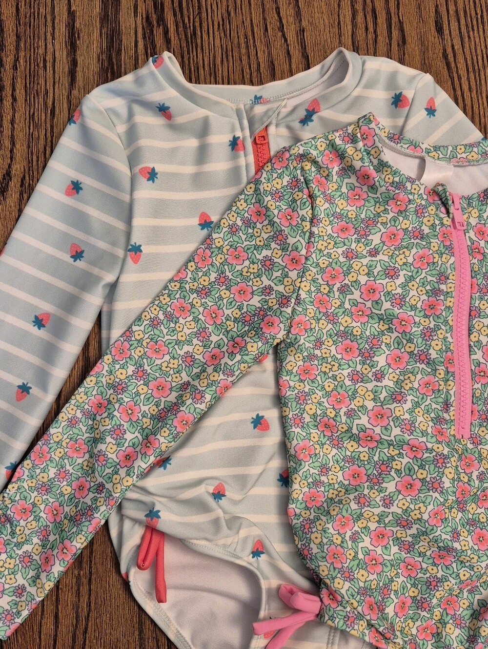 Cat & Jack Pink Zip-Front Strawberry Stripe Rashguard Set Of 2